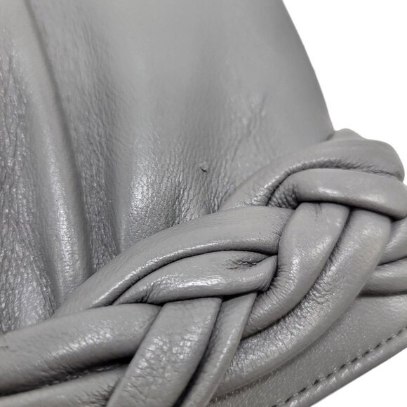 Vintage Gray Faux Leather Clutch Purse With Braided Top & Retractable Strap 10" - Picture 9 of 16